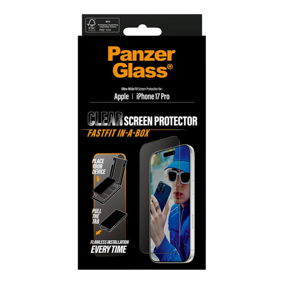 Σκληρυμένο γυαλί UWF με Fastfit για iPhone 17 Pro, Μαύρο, PanzerGlass