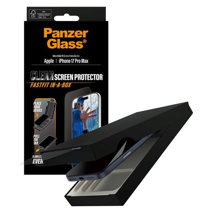 Προστατευτικό γυαλί UWF με Fastfit για iPhone 17 Pro Max, Μαύρο, PanzerGlass