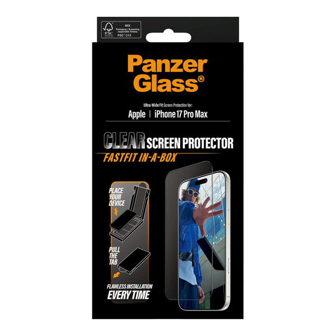 Προστατευτικό γυαλί UWF με Fastfit για iPhone 17 Pro Max, Μαύρο, PanzerGlass