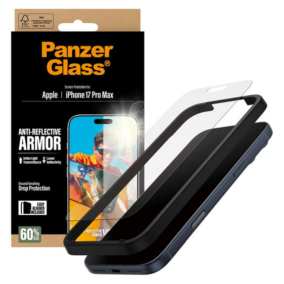 Προστατευτικό γυαλί Anti-Reflective με εφαρμογέα για iPhone 17 Pro Max, Μαύρο, PanzerGlass
