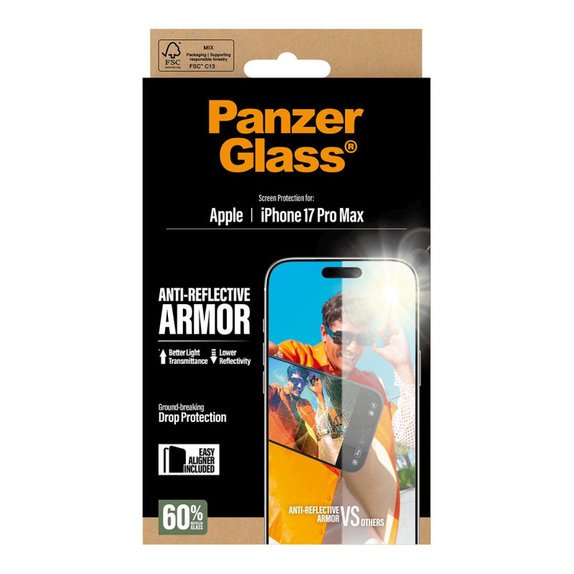 Προστατευτικό γυαλί Anti-Reflective με εφαρμογέα για iPhone 17 Pro Max, Μαύρο, PanzerGlass