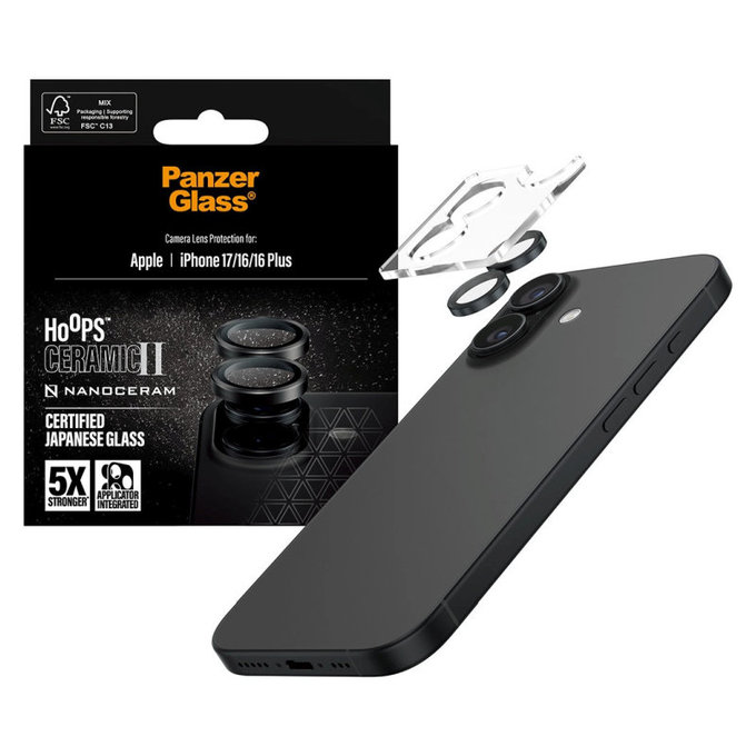 Προστατευτικό φακού κάμερας Hoops Ceramic II για iPhone 17/16 Plus/16, Μαύρο, PanzerGlass