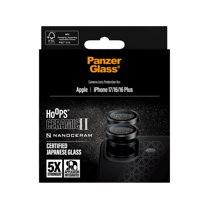 Προστατευτικό φακού κάμερας Hoops Ceramic II για iPhone 17/16 Plus/16, Μαύρο, PanzerGlass