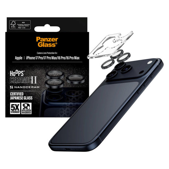 Προστατευτικό καλύμματος φακού Hoops Ceramic II για iPhone 17 Pro Max/17 Pro/16 Pro Max/16 Pro, μαύρο, PanzerGlass