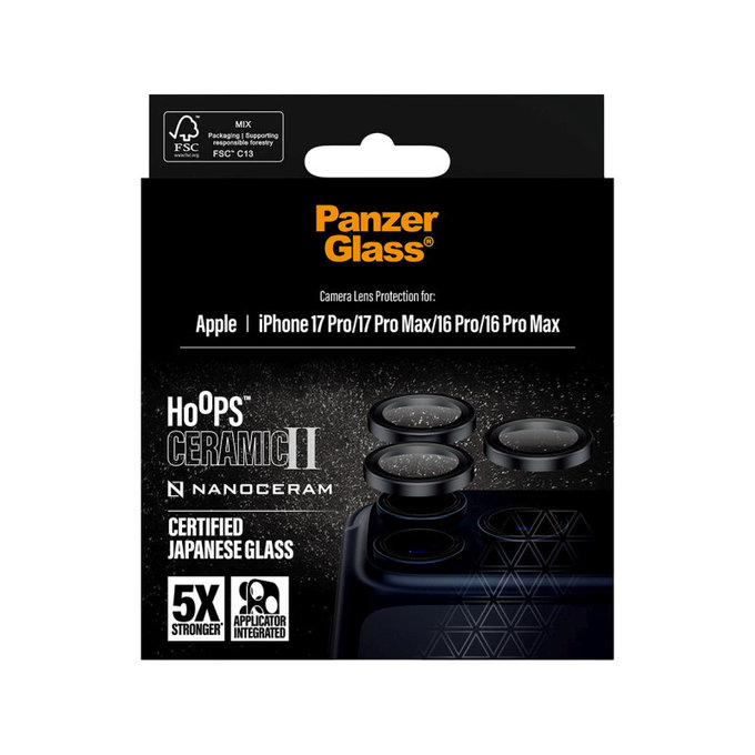 Προστατευτικό καλύμματος φακού Hoops Ceramic II για iPhone 17 Pro Max/17 Pro/16 Pro Max/16 Pro, μαύρο, PanzerGlass