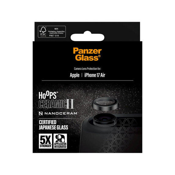 Προστατευτικό φακού κάμερας Hoops Ceramic II για iPhone 17 Air, Μαύρο, PanzerGlass