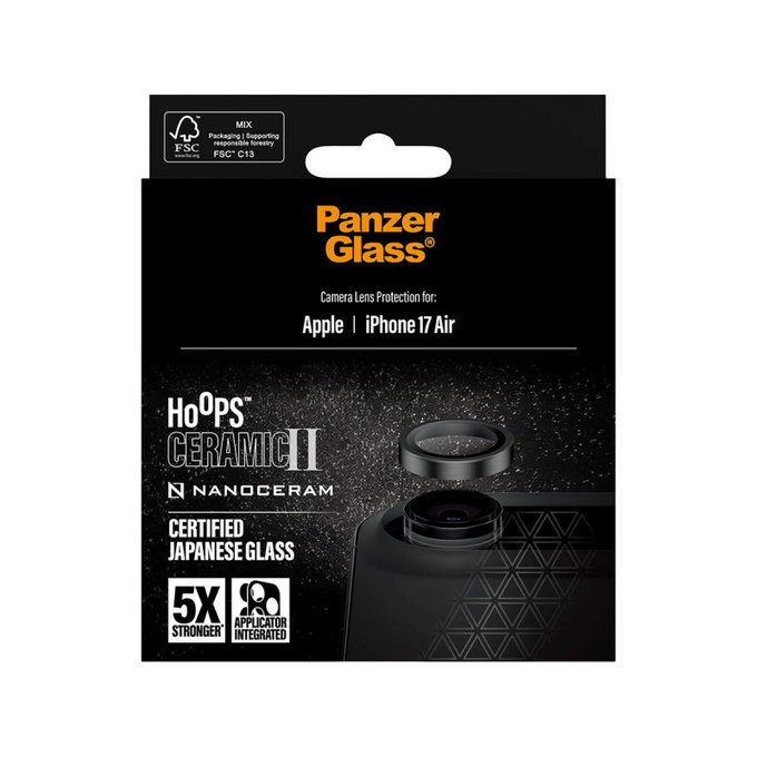 Προστατευτικό φακού κάμερας Hoops Ceramic II για iPhone 17 Air, Μαύρο, PanzerGlass