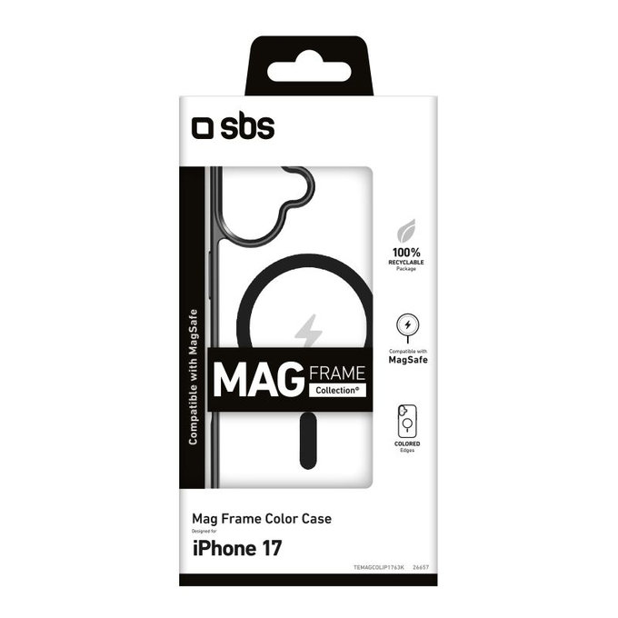 SBS - Θήκη Mag Frame συμβατή με MagSafe για iPhone 17, μαύρη