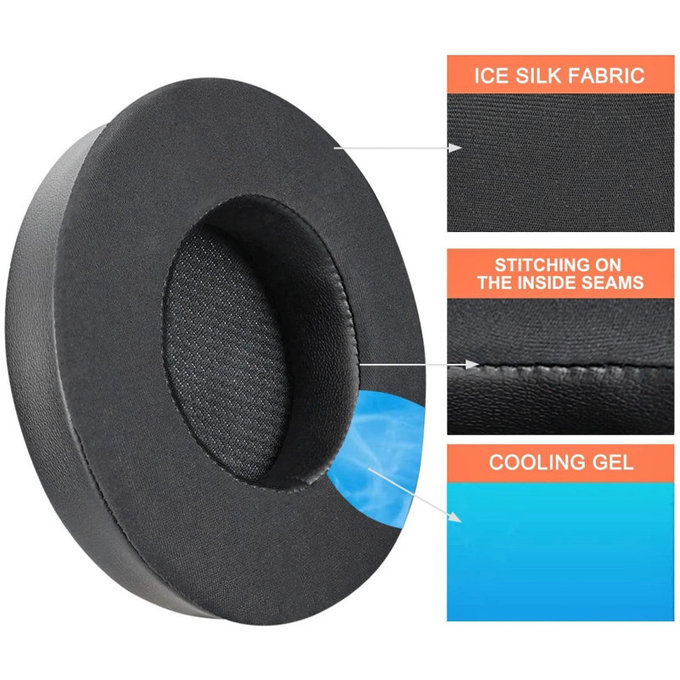 Ανταλλακτικά Earpads Ακουστικών για Corsair Virtuoso RGB, Αφρός Μνήμης + Δέρμα +Ύφασμα, Μαύρο, Black, Ψυκτικό Τζελ, 1 Ζεύγος