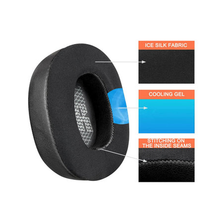 Ανταλλακτικά Earpads Ακουστικών για JBL Live 650, 660, E65, Αφρός Μνήμης + Δέρμα+ Ύφασμα, Μαύρο, Black, Ψυκτικό Τζελ, 1 Ζεύγος