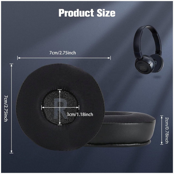 Ανταλλακτικά Earpads Ακουστικών για JBL JR300, T450BT, T500BT, T600, Αφρός Μνήμης + Δέρμα + Ύφασμα, Μαύρο, Black, Ψυκτικό Τζελ, 1 Ζεύγος