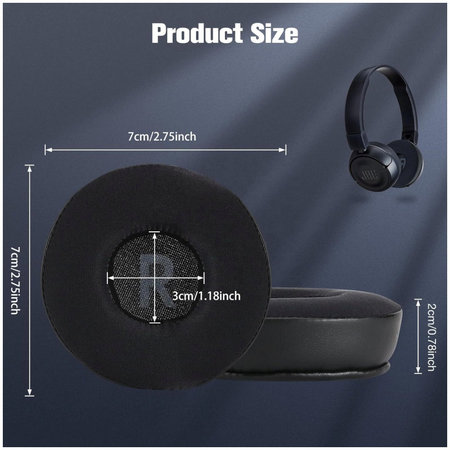 Ανταλλακτικά Earpads Ακουστικών για JBL JR300, T450BT, T500BT, T600, Αφρός Μνήμης + Δέρμα + Ύφασμα, Μαύρο, Black, Ψυκτικό Τζελ, 1 Ζεύγος
