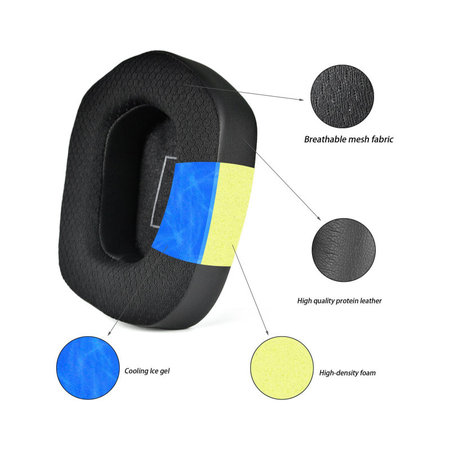 Ανταλλακτικά Earpads Ακουστικών για Logitech G733, Αφρός Μνήμης + Ύφασμα + Δέρμα, Μαύρο, Black, Ψυκτικό Τζελ, 1 Ζεύγος