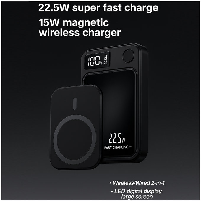 MagSafe PowerBank 5000mAh με οθόνη LED | μαύρο | FixPremium