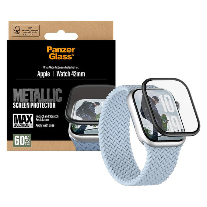 Σκληρυμένο γυαλί UWF METALLIC για Apple Watch 11/10 42 mm, Μαύρο, PanzerGlass