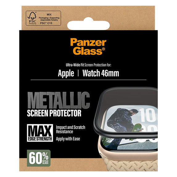 Σκληρυμένο γυαλί UWF METALLIC για Apple Watch 11/10 46 mm, Μαύρο, PanzerGlass