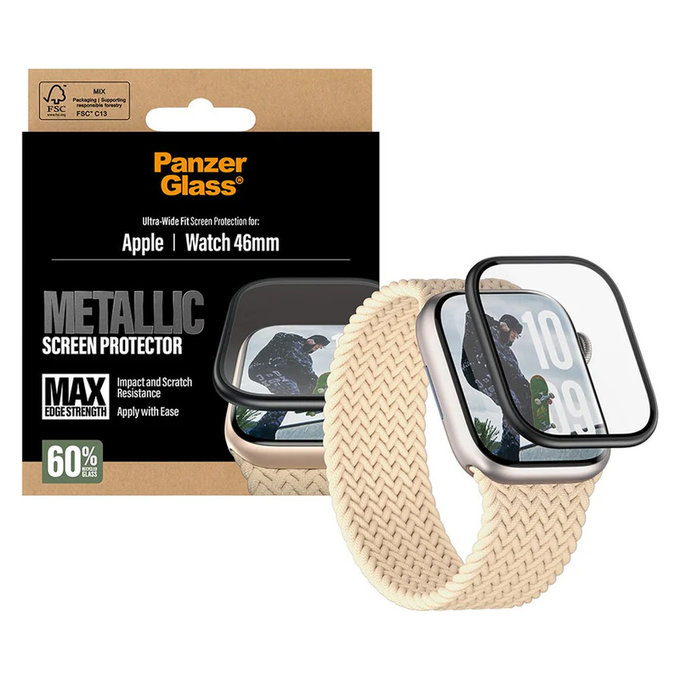 Σκληρυμένο γυαλί UWF METALLIC για Apple Watch 11/10 46 mm, Μαύρο, PanzerGlass