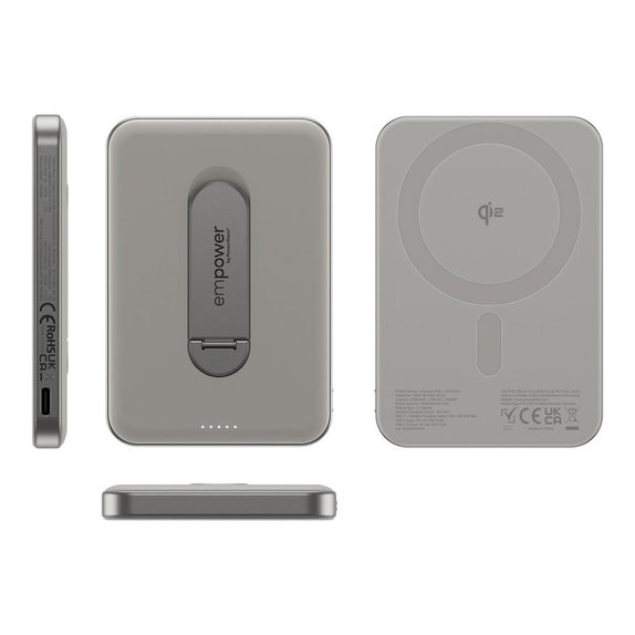 Ασύρματο PowerBank 5000 mAh, με περιστρεφόμενη βάση 20 W, συμβατό με MagSafe, Qi2/USB-C, Τιτάνιο, empower