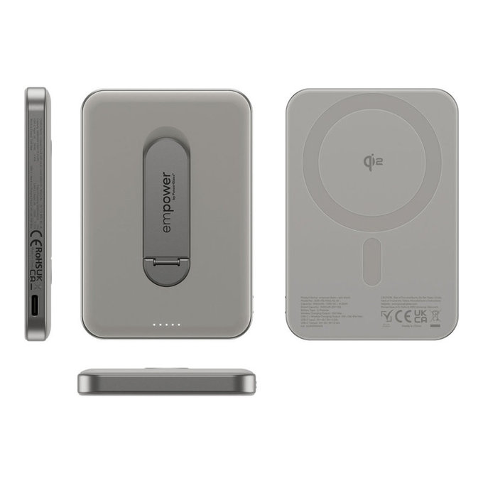 Ασύρματο PowerBank 5000 mAh, με περιστρεφόμενη βάση 20 W, συμβατό με MagSafe, Qi2/USB-C, Τιτάνιο, empower