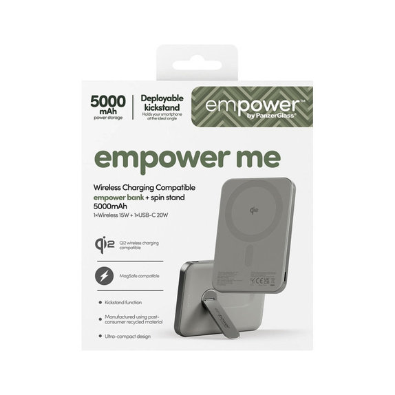 Ασύρματο PowerBank 5000 mAh, με περιστρεφόμενη βάση 20 W, συμβατό με MagSafe, Qi2/USB-C, Τιτάνιο, empower