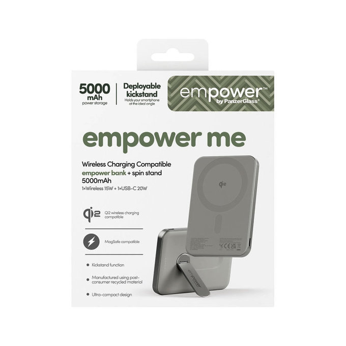 Ασύρματο PowerBank 5000 mAh, με περιστρεφόμενη βάση 20 W, συμβατό με MagSafe, Qi2/USB-C, Τιτάνιο, empower
