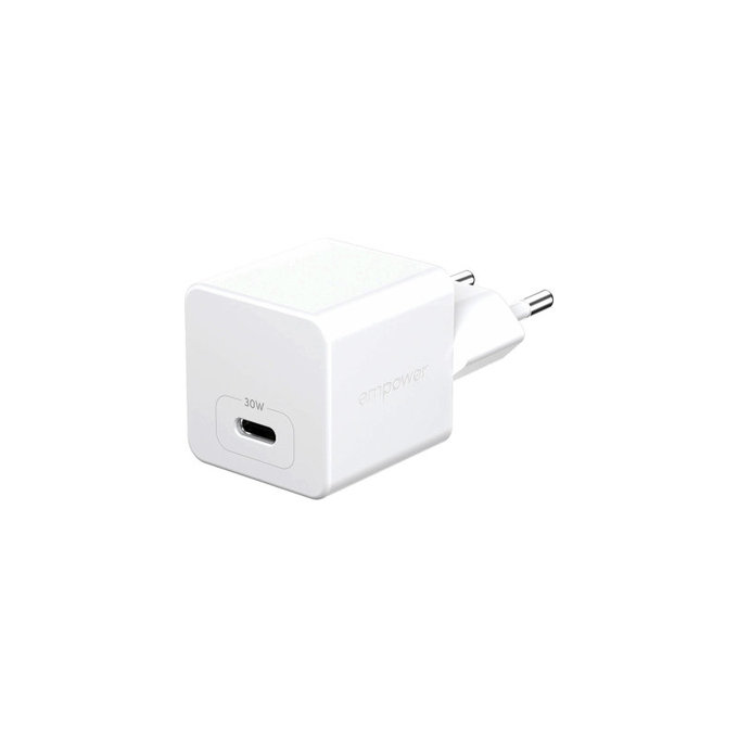 Αντάπτορας ταξιδιού Grand Prix USB-C, GaN, 30 W PD, ασημί-λευκό, empower