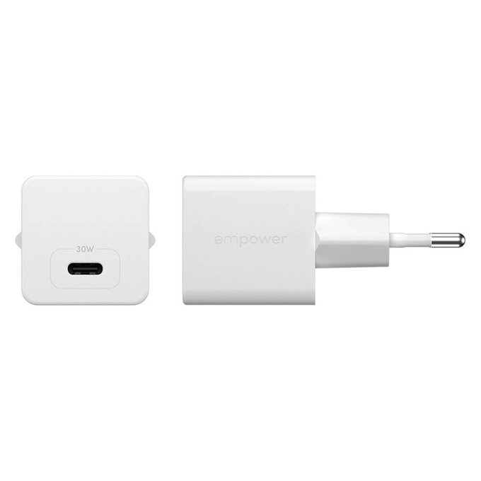 Αντάπτορας ταξιδιού Grand Prix USB-C, GaN, 30 W PD, ασημί-λευκό, empower