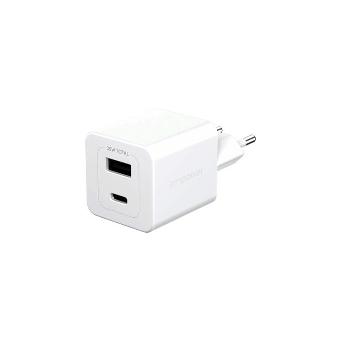 Αντάπτορας ταξιδιού Grand Prix USB-C/USB-A, GaN, 35 W PD, ασημί-λευκό, empower