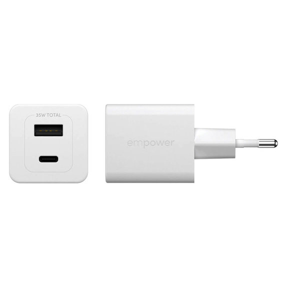Αντάπτορας ταξιδιού Grand Prix USB-C/USB-A, GaN, 35 W PD, ασημί-λευκό, empower