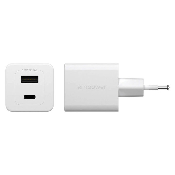 Αντάπτορας ταξιδιού Grand Prix USB-C/USB-A, GaN, 35 W PD, ασημί-λευκό, empower