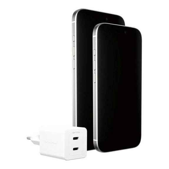 Ταξιδιωτικός αντάπτορας Grand Prix 2x USB-C, GaN, 45 W PD, Ασημί-λευκό, empower