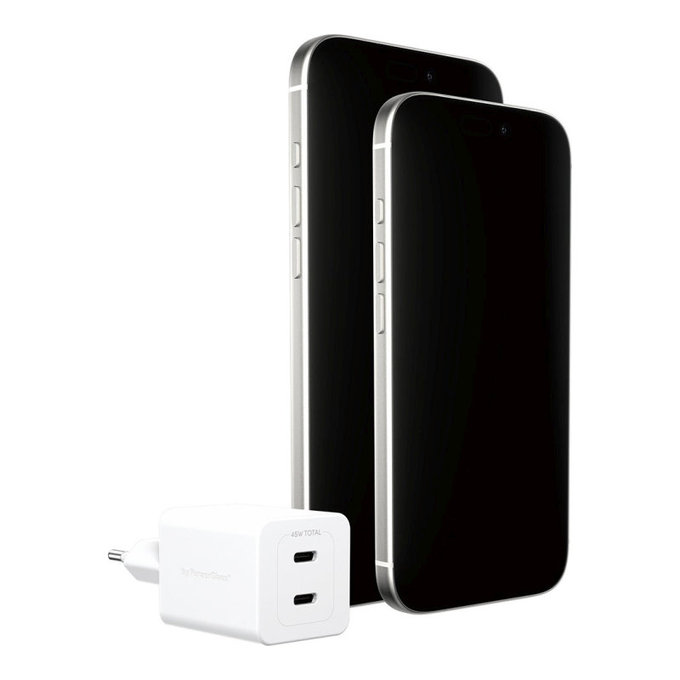 Ταξιδιωτικός αντάπτορας Grand Prix 2x USB-C, GaN, 45 W PD, Ασημί-λευκό, empower