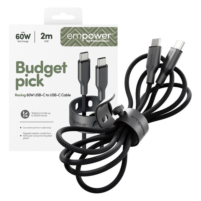 Καλώδιο USB-C, 60 W, Racing, 2 m, Space Black, empower