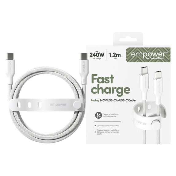 Καλώδιο USB-C, 240 W, Racing, 1,2 m, ασημί-λευκό, empower
