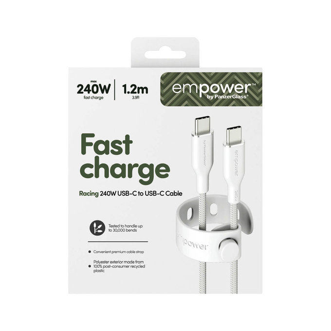 Καλώδιο USB-C, 240 W, Racing, 1,2 m, ασημί-λευκό, empower