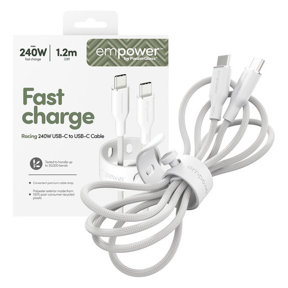 Καλώδιο USB-C, 240 W, Racing, 1,2 m, ασημί-λευκό, empower