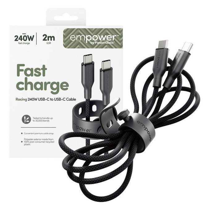Καλώδιο USB-C, 240 W, Racing, 2 m, Space Black, empower