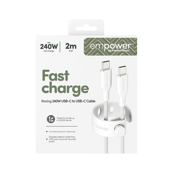 Καλώδιο USB-C, 240 W, Racing, 2 m, Ασημί-λευκό, empower