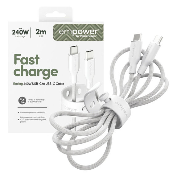 Καλώδιο USB-C, 240 W, Racing, 2 m, Ασημί-λευκό, empower
