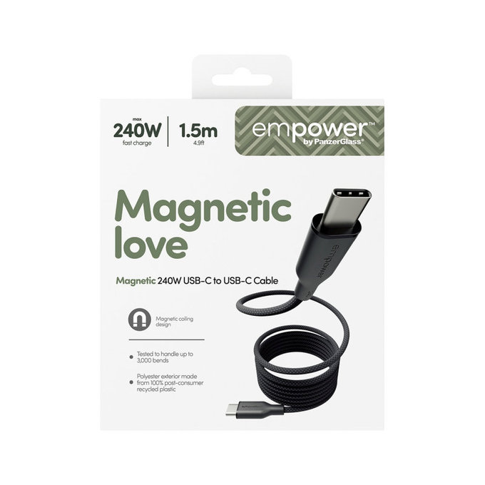 Καλώδιο USB-C, 240 W, Magnetic, 1, 5 m, Space Black, empower