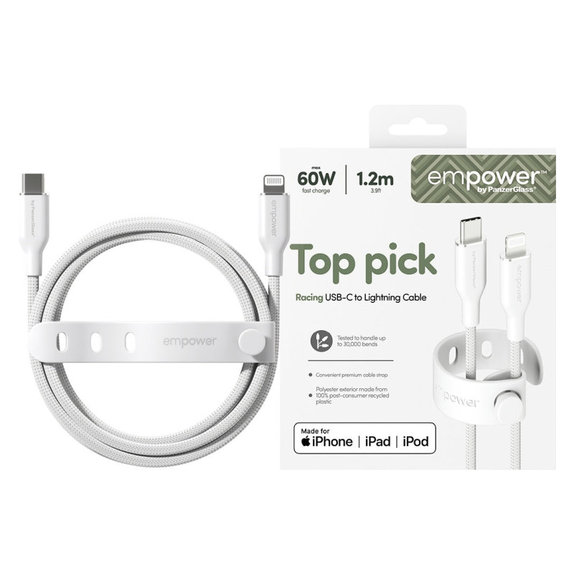 Καλώδιο USB-C/Lightning, 60 W, Racing, 1, 2 m, Ασημί-λευκό, empower
