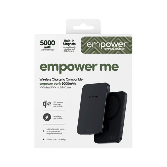 Ασύρματο PowerBank 5000 mAh, 20 W, συμβατό με MagSafe, Qi2/USB-C, Space Black, empower