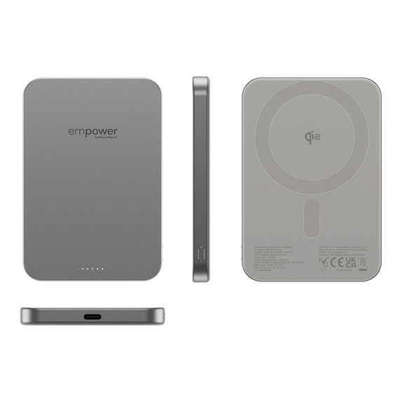 Ασύρματο PowerBank 5000 mAh, 20 W, συμβατό με MagSafe, Qi2/USB-C, Τιτάνιο, empower