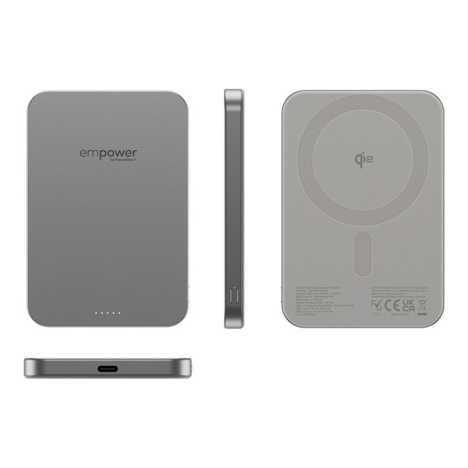 Ασύρματο PowerBank 5000 mAh, 20 W, συμβατό με MagSafe, Qi2/USB-C, Τιτάνιο, empower
