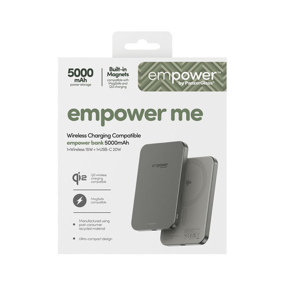 Ασύρματο PowerBank 5000 mAh, 20 W, συμβατό με MagSafe, Qi2/USB-C, Τιτάνιο, empower