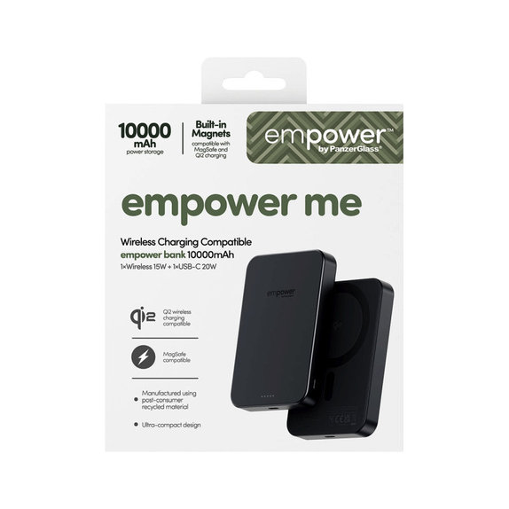 Ασύρματο PowerBank 10000 mAh, 20 W, συμβατό με MagSafe, Qi2/USB-C, Space Black, empower