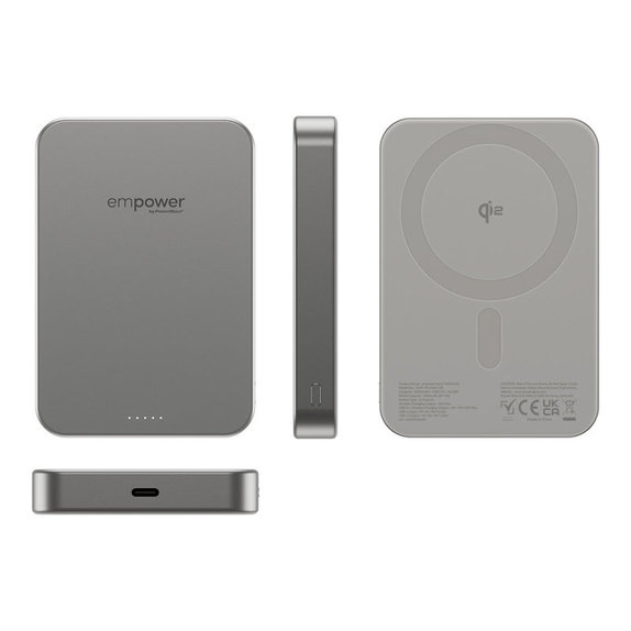 Ασύρματο PowerBank 10000 mAh, 20 W, συμβατό με MagSafe, Qi2/USB-C, Τιτάνιο, empower