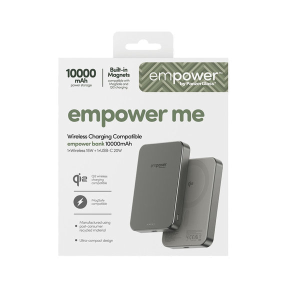Ασύρματο PowerBank 10000 mAh, 20 W, συμβατό με MagSafe, Qi2/USB-C, Τιτάνιο, empower