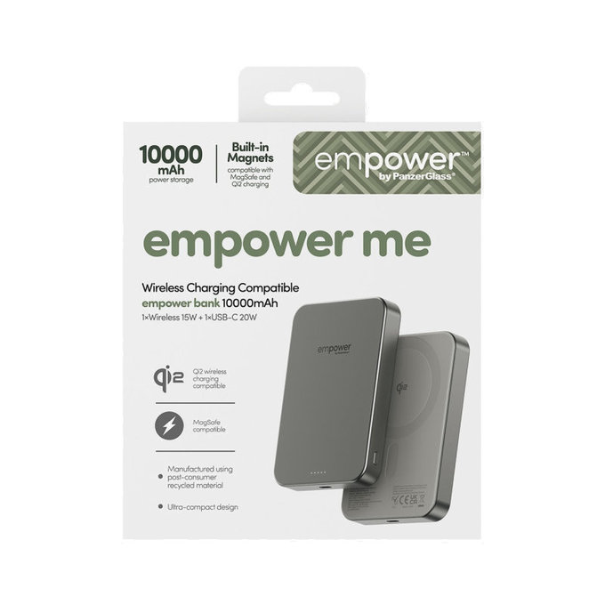 Ασύρματο PowerBank 10000 mAh, 20 W, συμβατό με MagSafe, Qi2/USB-C, Τιτάνιο, empower