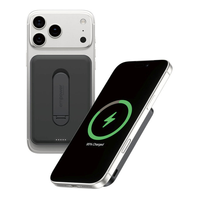 Ασύρματο PowerBank 5000 mAh με περιστρεφόμενη βάση, 20 W, συμβατό με MagSafe, Qi2/USB-C, Space Black, empower